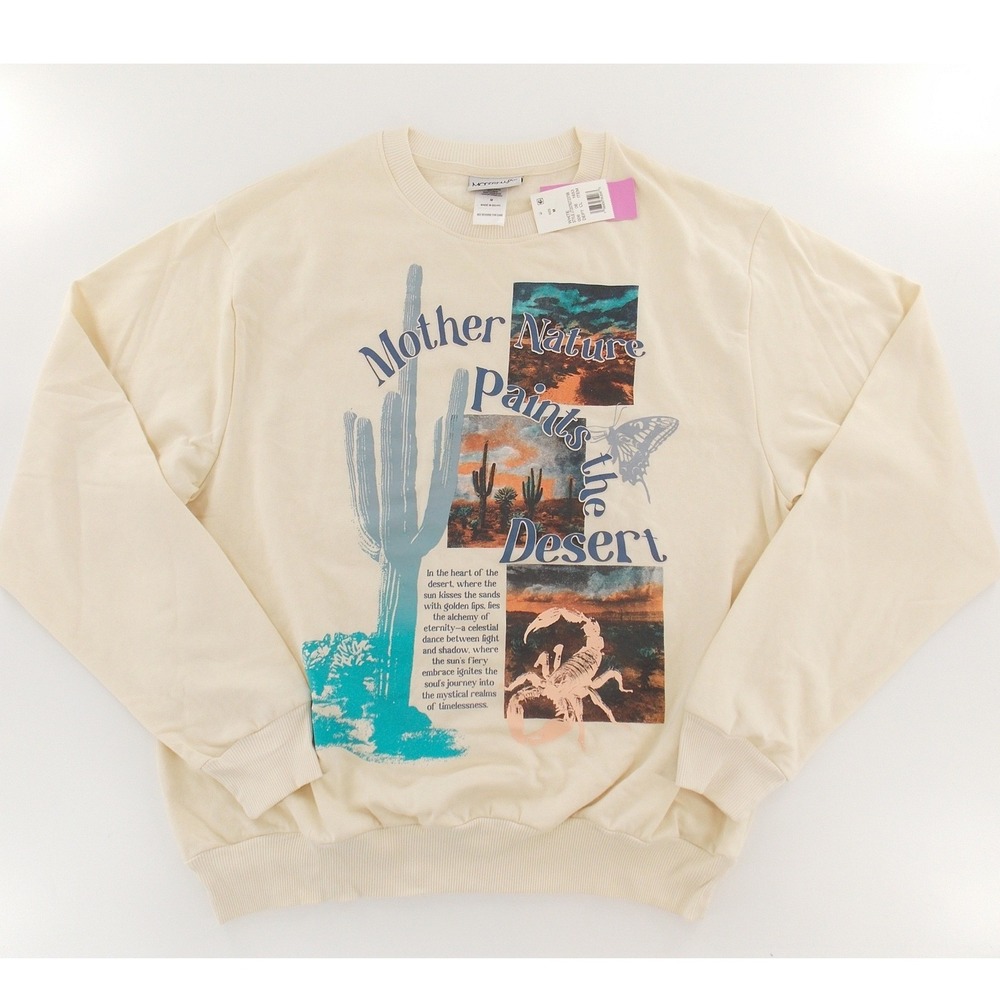 NWT Modern Lux Sweatshirt‎ Graphic Desert Nature Women Size M Cream